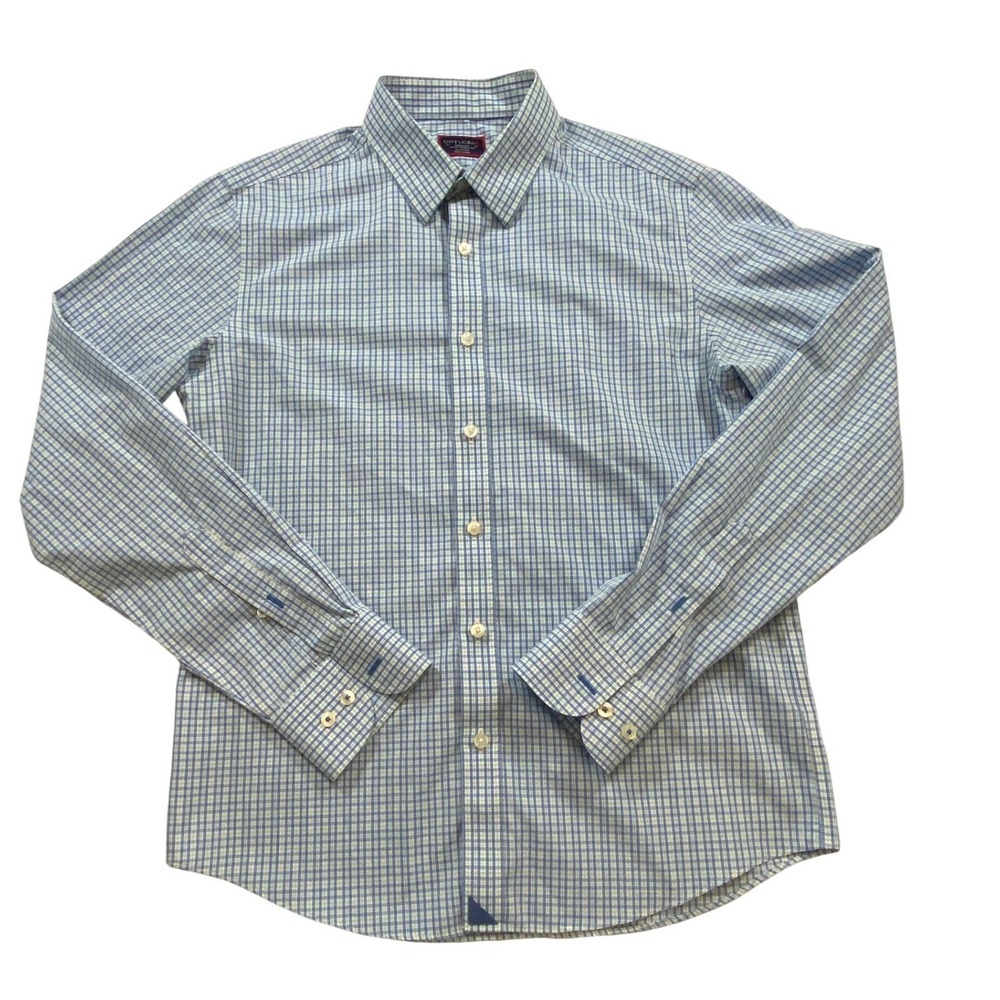 UNTUCKit Mens Medium Slim Fit 100%‎ Cotton Blue Plaid Long Sleeve Button Down